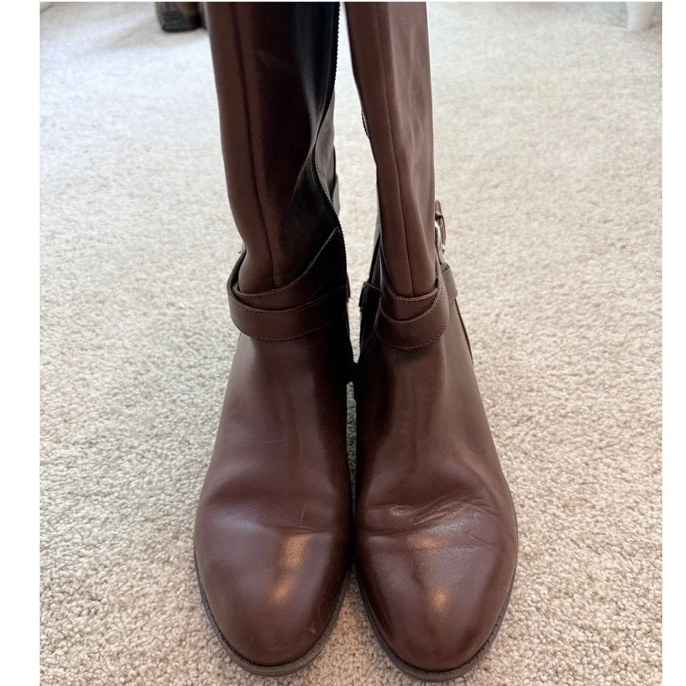 Lauren Ralph Lauren Maribella Riding Boots Women 8.5B Brown Leather Knee High